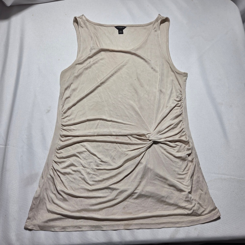 Ann Taylor Beige Ruched Side Knot Tank Top Sleeveless Scoop Neck‎ Size S